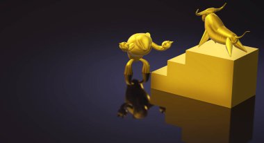 3d render altın boğa ve ayı iş içeriği.