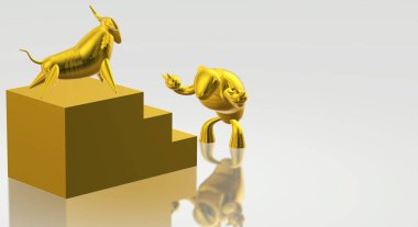 3d render altın boğa ve ayı iş içeriği.