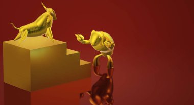 3d render altın boğa ve ayı iş içeriği.