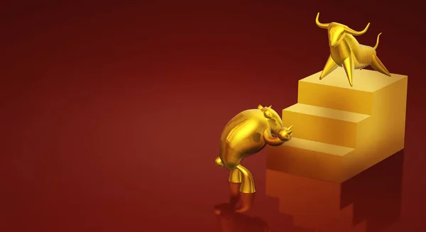3d representación de oro toro y oso contenido de negocios . — Foto de Stock