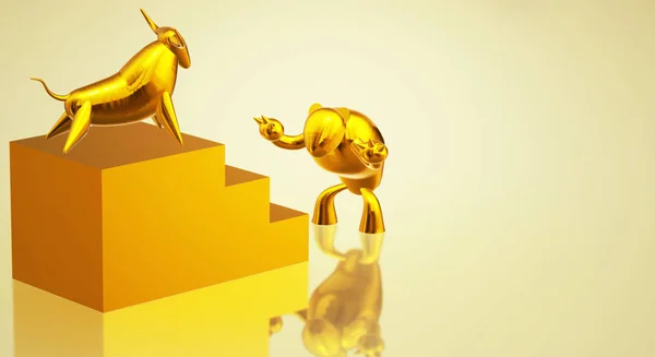 3D renderowania złota Bull i niedźwiedź treści biznesowych. — Zdjęcie stockowe