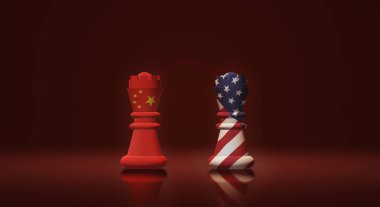 3d render kral satranç Çin vs Amerika Ticaret Savaşı kavramı.