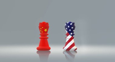 3d render kral satranç Çin vs Amerika Ticaret Savaşı kavramı.