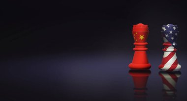 3d render kral satranç Çin vs Amerika Ticaret Savaşı kavramı.