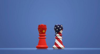 3d render kral satranç Çin vs Amerika Ticaret Savaşı kavramı.