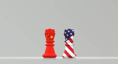 3d render kral satranç Çin vs Amerika Ticaret Savaşı kavramı.