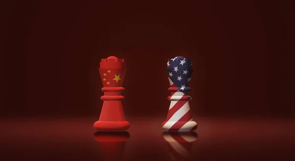 3D 렌더링 킹 체스 중국 대 미국 무역 전쟁 개념. — 스톡 사진