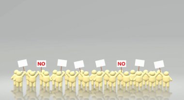Bir 3D Rendering insanlar bir protesto işareti paylaşmak Mob kavramı tutun.