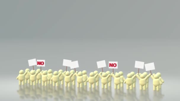 3d 呈现人们分享抗议标志持有暴民概念. — 图库视频影像