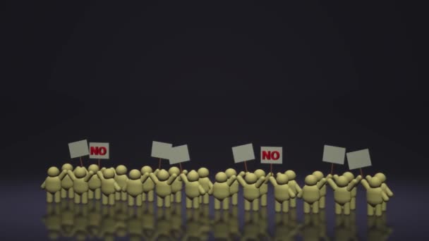 Renderowanie 3D osób dzielić znak protestu Hold koncepcja Mob. — Wideo stockowe