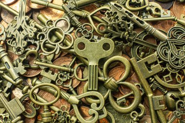 Bakır sikke soyut backgroun eski vintage tuşları altın doku