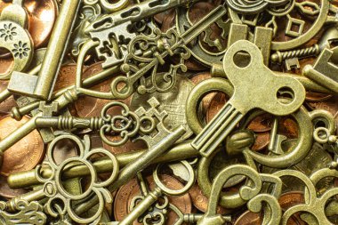 Bakır sikke soyut backgroun eski vintage tuşları altın doku