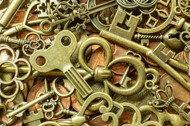 Bakır sikke soyut backgroun eski vintage tuşları altın doku