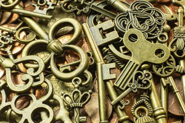 Bakır sikke soyut backgroun eski vintage tuşları altın doku