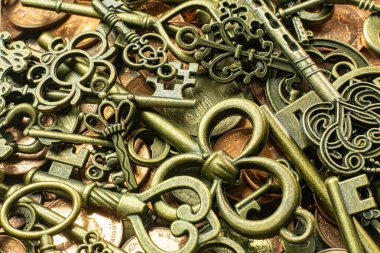 Bakır sikke soyut backgroun eski vintage tuşları altın doku