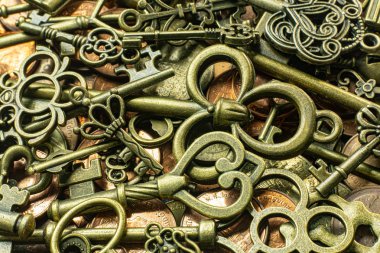 Bakır sikke soyut backgroun eski vintage tuşları altın doku