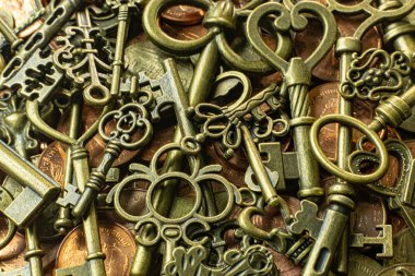 Bakır sikke soyut backgroun eski vintage tuşları altın doku