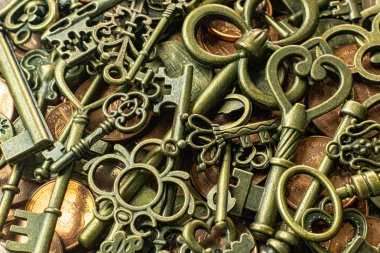 Bakır sikke soyut backgroun eski vintage tuşları altın doku