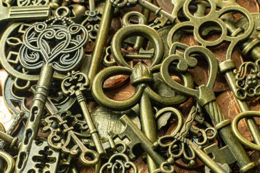 Bakır sikke soyut backgroun eski vintage tuşları altın doku