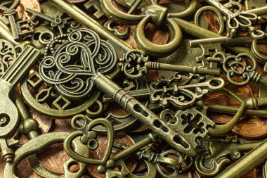 Bakır sikke soyut backgroun eski vintage tuşları altın doku