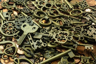 Bakır sikke soyut backgroun eski vintage tuşları altın doku