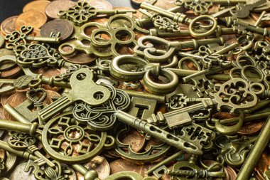 Bakır sikke soyut backgroun eski vintage tuşları altın doku