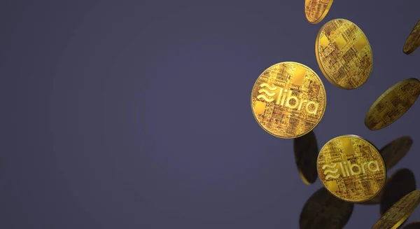 Goldmünze Libra facebook 3d Rendering Kryptowährung Inhalt. — Stockbild Die Waage facebook 3d Rendering Kryptowährung Inhalt. — Stockfoto