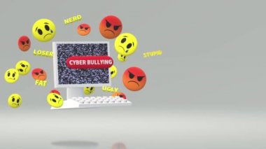 Siber zorbalık içeriği için 3d render bilgisayar ve duygu.