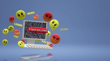 Siber zorbalık içeriği için 3d render bilgisayar ve duygu.