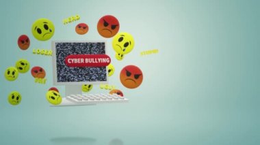 Siber zorbalık içeriği için 3d render bilgisayar ve duygu.