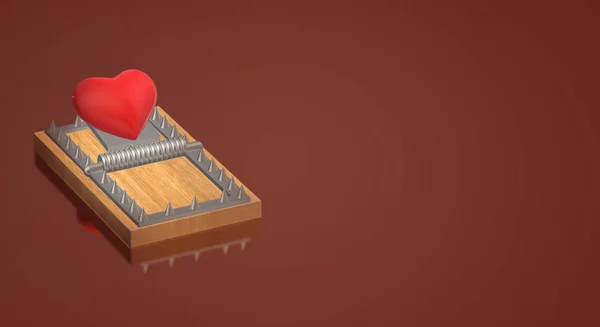Παγίδα με κόκκινο καρδιά 3D απόδοση για την αγάπη έννοια — Φωτογραφία Αρχείου