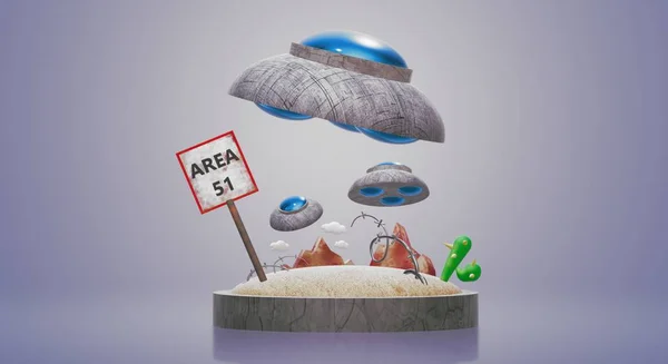 Ufo na área 51 3d renderização de conteúdo científico . — Fotografia de Stock