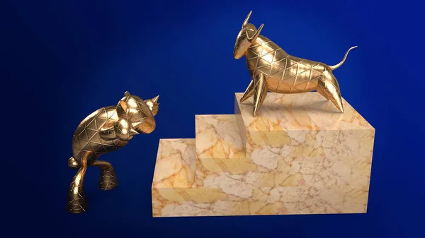 bull bear gold 3d rendering for business content.