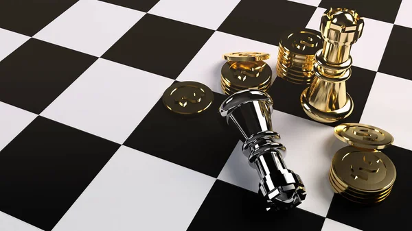 Schach und Goldmünzen 3D-Rendering für geschäftliche Inhalte. — Stockfoto