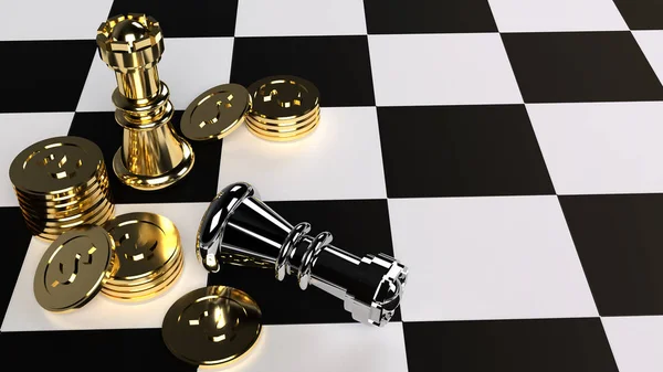 Chess and gold coin 3d rendering for business content. — Stock Photo, Image