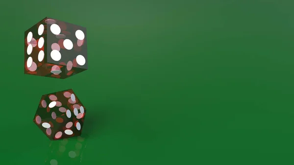 Red dices on green 3d rendering close up image. — Stock Photo, Image