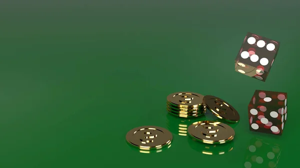 Red dices on green 3d rendering close up image. — Stock Photo, Image