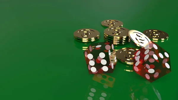 Red dices on green 3d rendering close up image. — Stock Photo, Image
