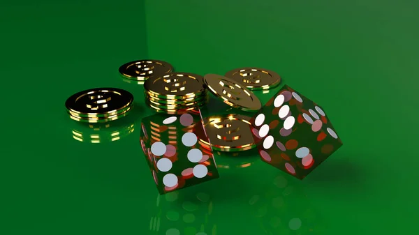 Red dices on green 3d rendering close up image. — Stock Photo, Image