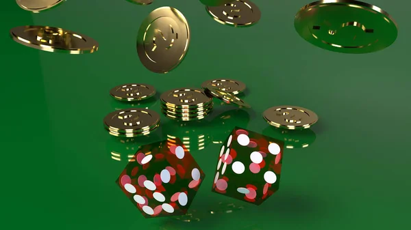 Red dices on green 3d rendering close up image. — Stock Photo, Image