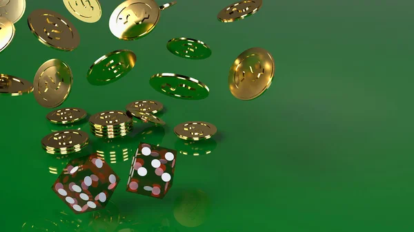 Red dices on green 3d rendering close up image. — Stock Photo, Image