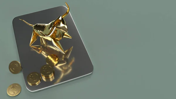 tablet  and bull gold 3d rendering for business content.