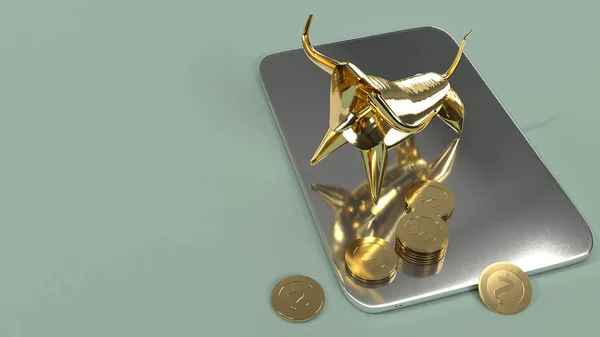 tablet  and bull gold 3d rendering for business content.