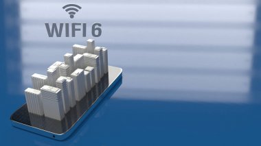 Wifi 6 konsepti için cep telefonu 3d render bina.