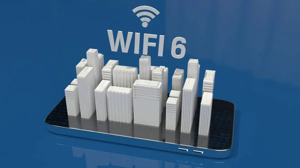 Wifi 6 konsepti için cep telefonu 3d render bina.