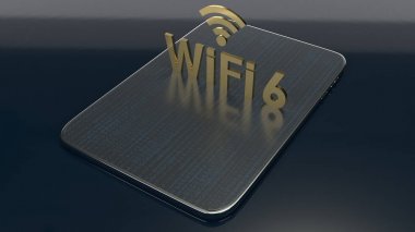 wifi 6 konsepti için tablette 3d render binası.