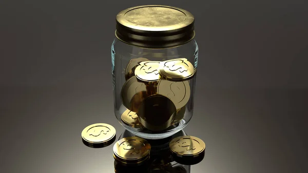 ビジネスコンセプトのための瓶と金貨3Dレンダリング. — ストック写真
