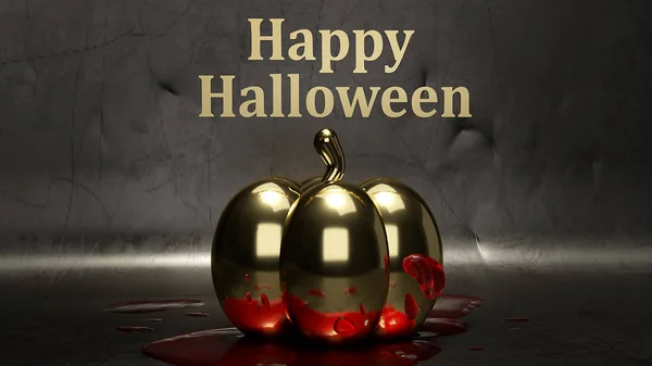 Guld pumpa och blod 3D rendering för Halloween Concept. — Stockfoto