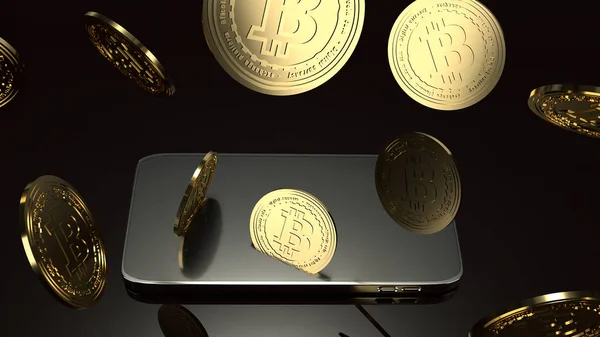 Smart Phone och Bitcoin 3D-rendering för affärsidé — Stockfoto