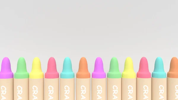 Çocuk konsepti için çok renkli 3d render boya kalemleri. — Stok fotoğraf